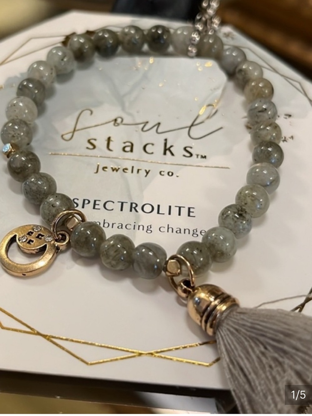 Green Gray Beaded Stretch Bracelet
